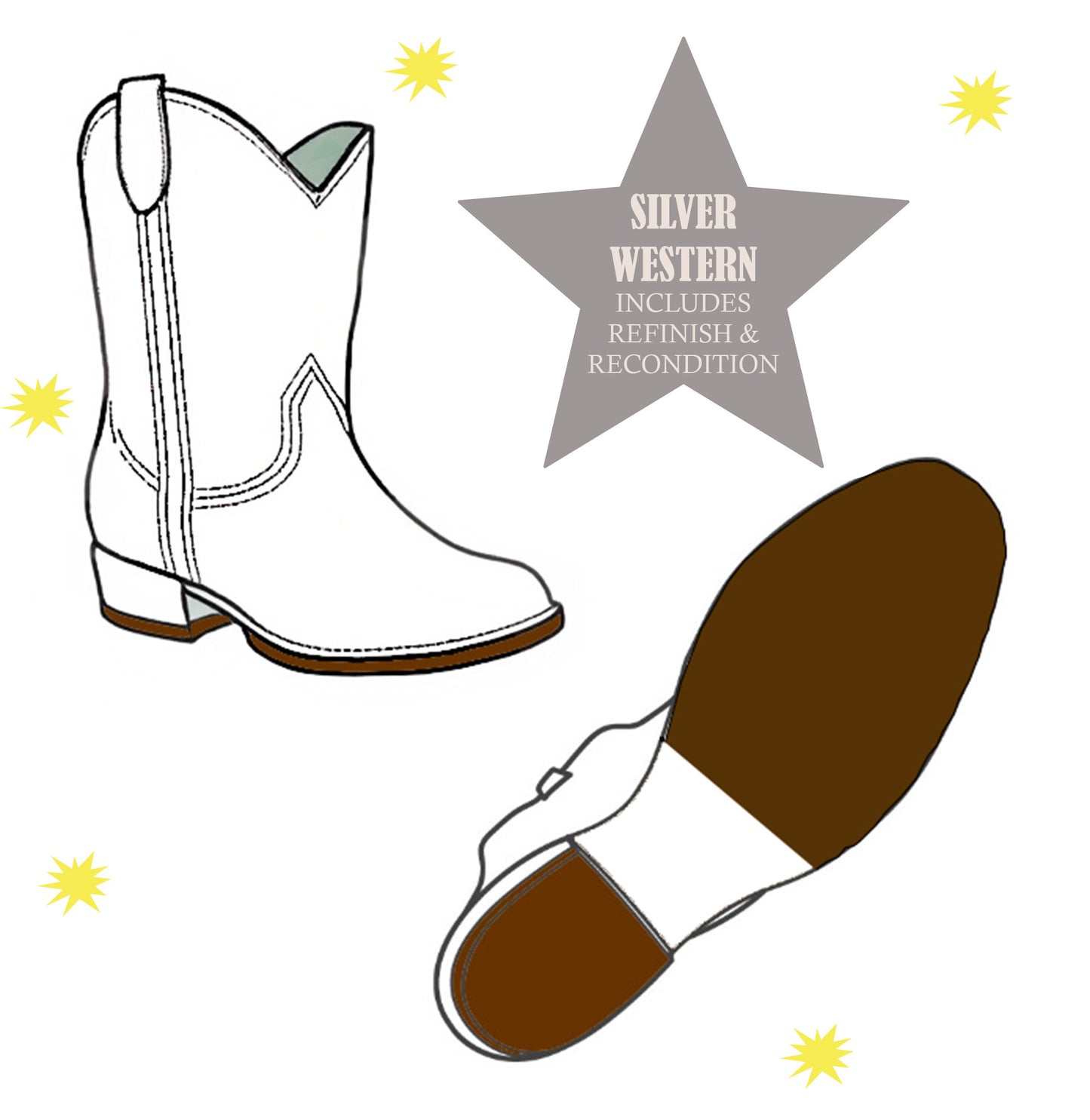 *Silver Western- Half Sole, Heel, Recondition & Refinish