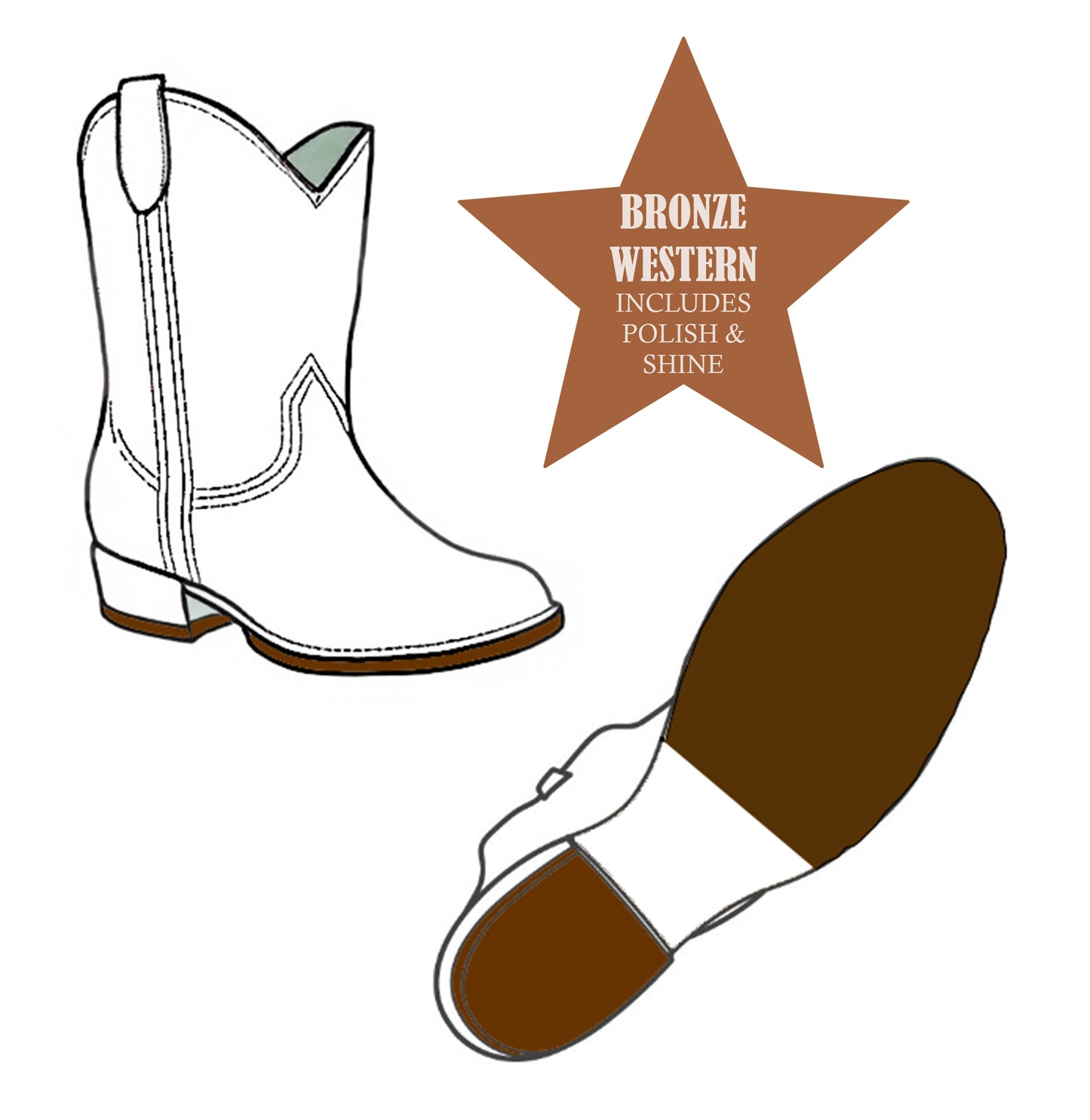 *Bronze Western- Half Sole, Heel & Shoe Shine